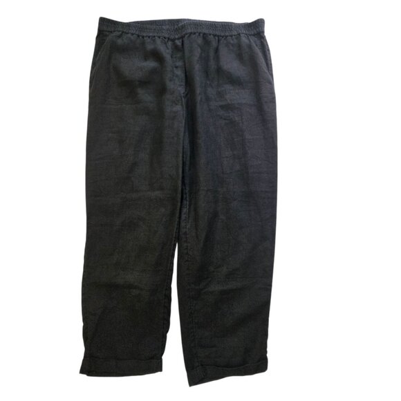J.Jill Love Linen 2XL Black Relaxed Fit Cropped Pants Elastic Waist - Picture 5 of 16